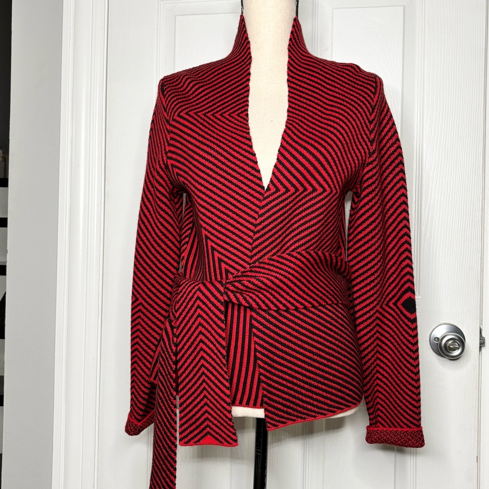 Belford 100% Extra Fine Merino Wool Belted Open Front Cardigan Sweater Sz M
